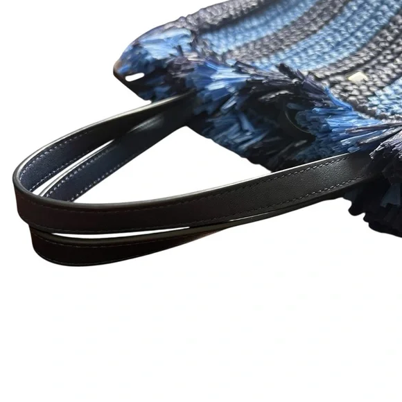 Kate Spade Sam Stripe Straw Medium Satchel Blue - Picture 8 of 16